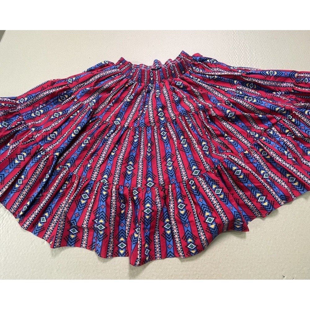 Vintage 80s Square Up Fashions Dancing Skirt Native Southwestern Size L Cotton